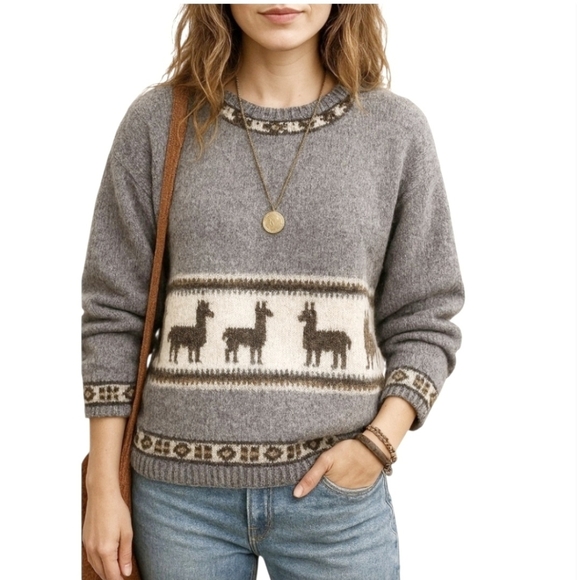Alpaca Sweater Fuzzy Cozy Cabincore Peru Artisian L - Picture 2 of 5